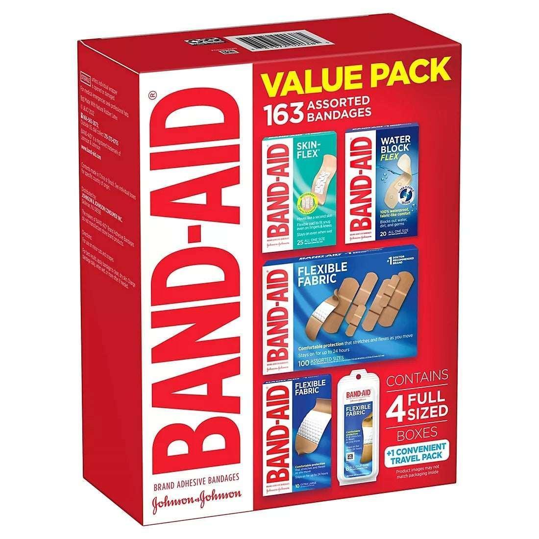 Band-Aid Brand Adhesive Bandages Value Pack, Assorted Sizes, 163 Count