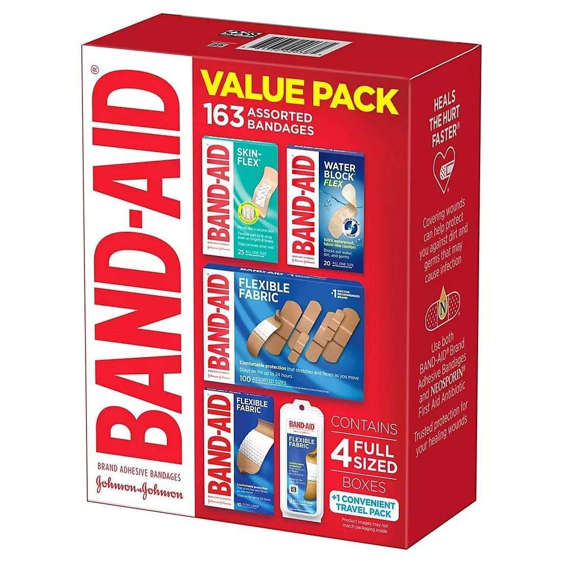 Band-Aid Brand Adhesive Bandages Value Pack, Assorted Sizes, 163 Count