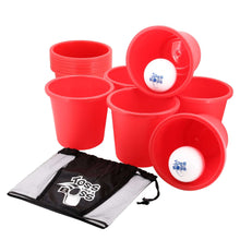 Red giant pong cups with Toss Boss balls and black drawstring bag