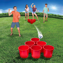 Set of red giant pong cups with Toss Boss ball for lawn toss game