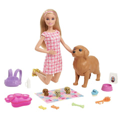 Barbie Doll & Newborn Pets Playset with Pregnant Mom Dog, Color-Change Puppies & Accessories, Blonde - USA MEGA SHOP
