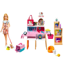 Barbie pet boutique playset with Barbie doll, pet figures, and grooming accessories