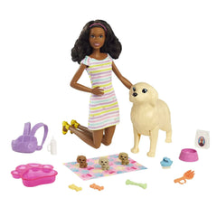 Barbie Pets Doll & Newborn Pups Playset with Mom Dog, 3 Color-Change Puppies & Accessories, Brunette - USA MEGA SHOP