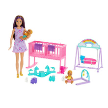 Barbie Skipper babysitter doll with twin crib and colorful nursery accessories
