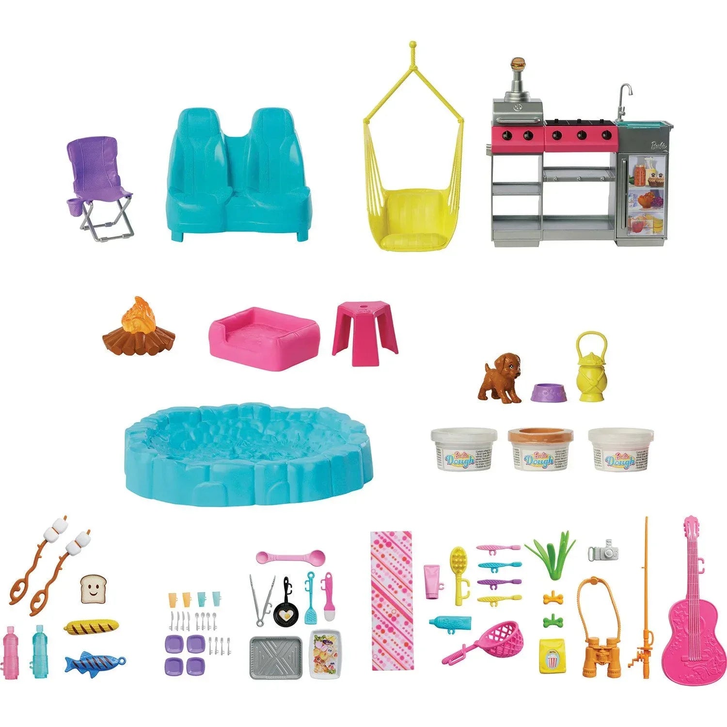 Barbie Dream Camper Playset with Roof Tent, BBQ Grill with Color-Change Feature & Accessories