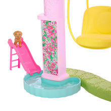 Pink slide and pool playset with pet and child figurines