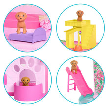 Dollhouse play features collage showing sofa, puppy bed, slide, and stairs