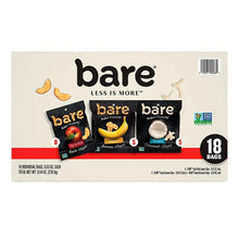 Fruit snack variety pack carton with bare logo and assorted chip bag lineup, 18 bags
