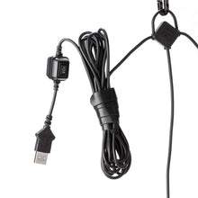 Black string light cord set with USB plug, control switch, and hanging hooks