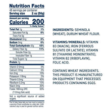 Nutrition facts panel showing ingredients, vitamins, and dietary warnings
