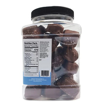 Back of jar with nutrition facts label and dark chocolate sea salt caramels inside