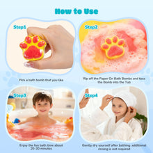 How to use cat paw bath bomb steps showing hand holding and placing into tub