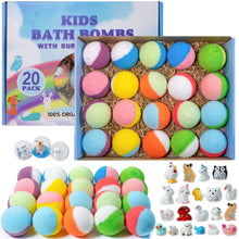 Kids bath bomb set with assorted colorful round bath bombs in open box