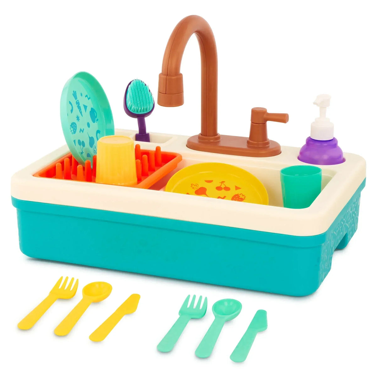 Battat Splash & Sparkle Sink Plastic Real Faucet and Magic Dishes, Toddler and Preschool Toys - USA MEGA SHOP