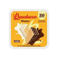 Bauducco wafer tub, 20-pack vanilla and chocolate wafers in sealed container