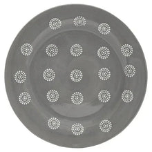 Gray salad plate with scattered white dot medallion pattern