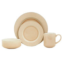 Sand ribbed 16-piece dinnerware set with plates, bowls, and mugs