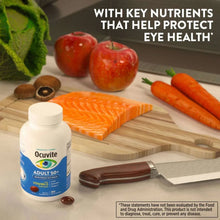Bausch + Lomb Ocuvite bottle on kitchen counter with softgel beside food