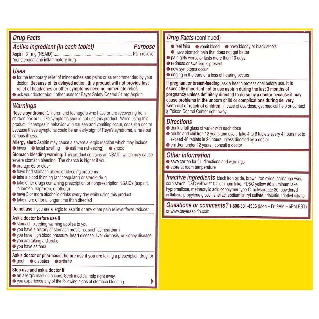Bayer Aspirin Regimen 81mg Low-Dose Enteric-Coated Tablets, 400 ct.