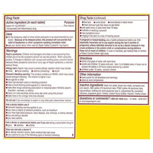 Aspirin Regimen Drug Facts panel with warnings and directions text, tablet use info