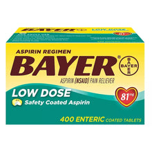 Aspirin Regimen Bayer low-dose enteric-coated tablet box, 81 mg, 400 tablets