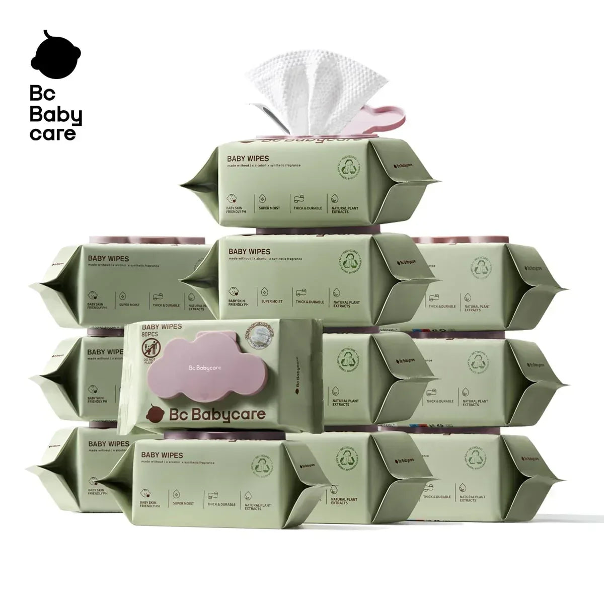 Bc Babycare Sensitive Baby Wipes Unscented, XL Extra Thick,Hypoallergenic,99% Water - USA MEGA SHOP