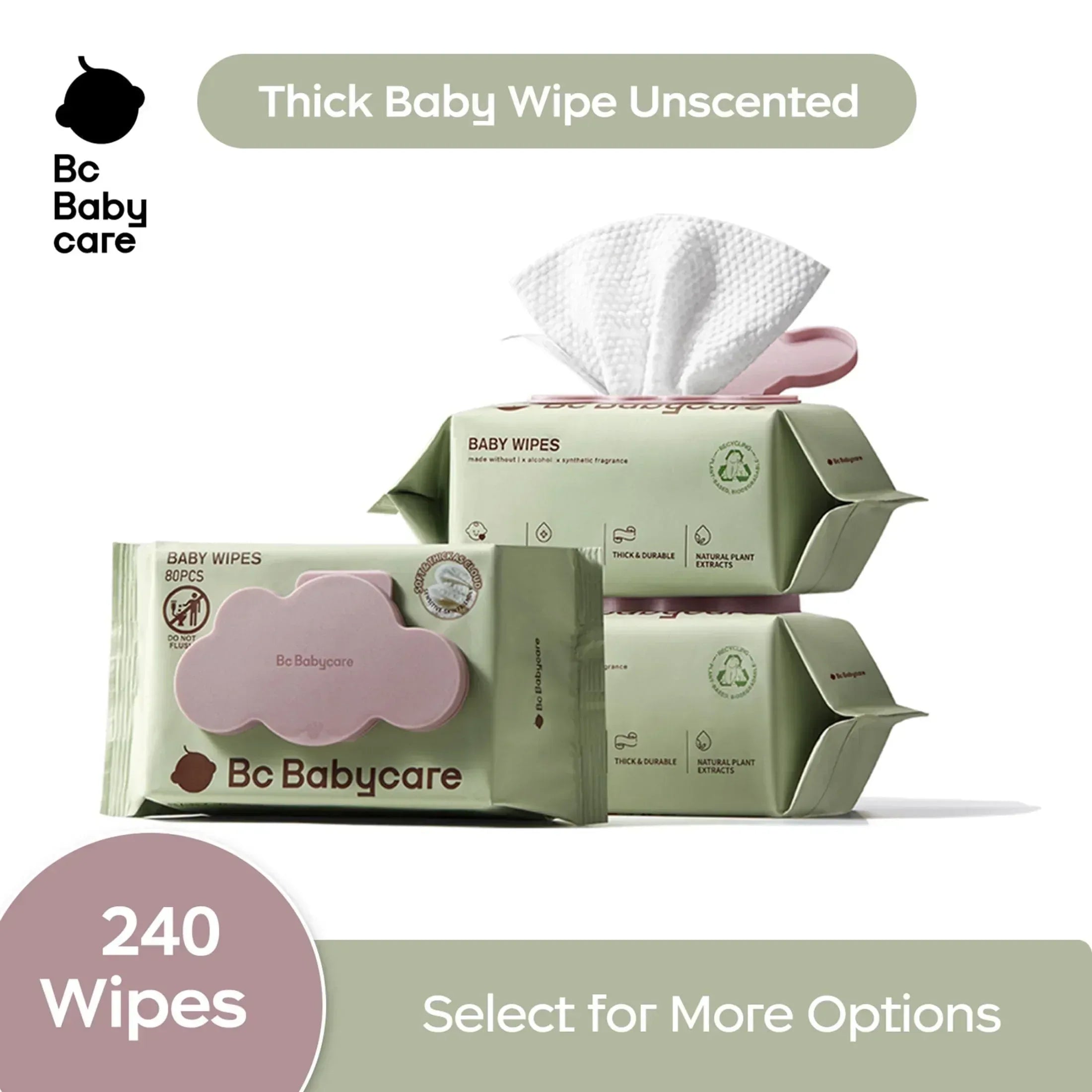 Bc Babycare Sensitive Baby Wipes Unscented, XL Extra Thick,Hypoallergenic,99% Water - USA MEGA SHOP
