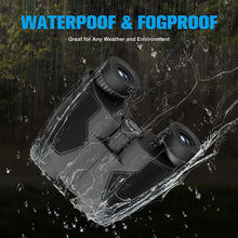 Black binoculars with splash and droplets effects, angled view