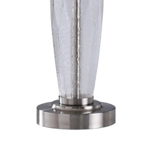 Table lamp base with clear textured column and brushed metal circular foot