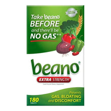 Beano Extra Strength food enzyme supplement box with 180 tablets