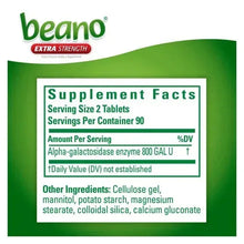 Beano Extra Strength supplement facts panel with enzyme 800 GALU