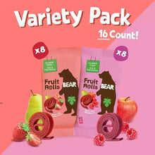 Fruit Roll variety pack with two pouch wrappers showing strawberry and raspberry