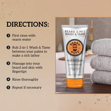 Beard Guyz 2-in-1 wash & tame conditioner tube beside step-by-step directions
