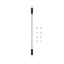 Black charging cable with connector tips and small indicator markings