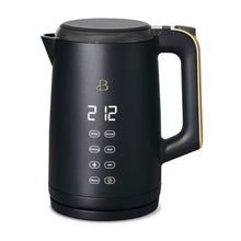 Electric kettle, black with gold handle and digital temperature display