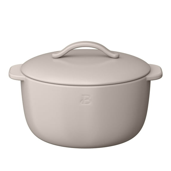 Beautiful 1 QT Stoneware Covered Casserole Dish, Porcini Taupe by Drew Barrymore