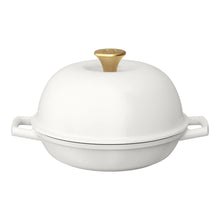 10-inch enamel cast iron bread oven with white lid and gold knob, side handles