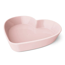 Pink champagne heart-shaped stoneware baking dish, shallow tray with raised rim