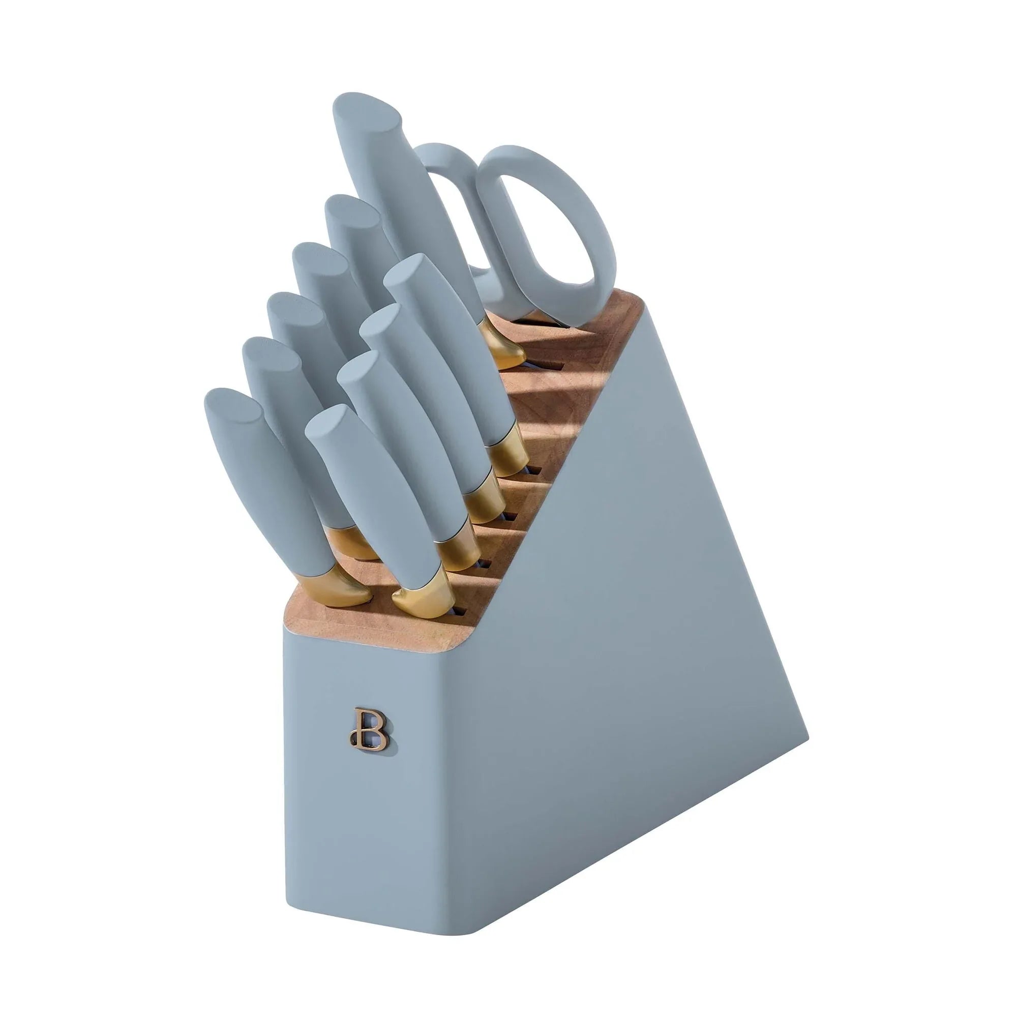 Beautiful 12 Piece Stainless Steel Knife Block Set, Soft-Grip Handles White Icing by Drew Barrymore
