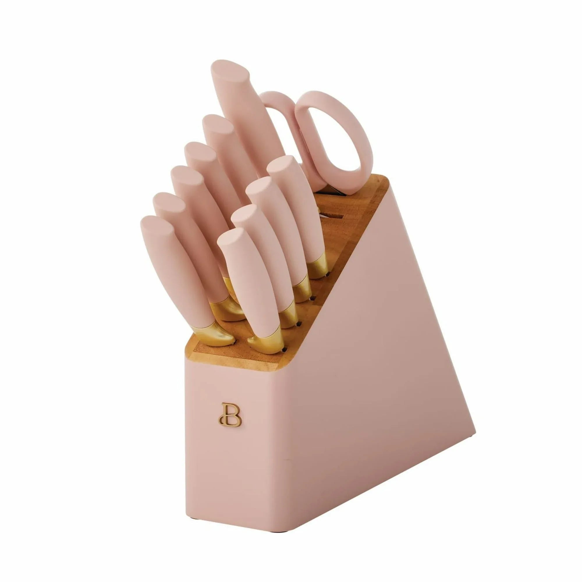 Beautiful 12 Piece Stainless Steel Knife Block Set, Soft-Grip Handles White Icing by Drew Barrymore