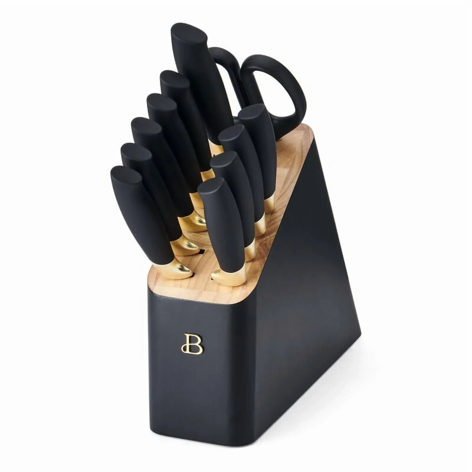 Beautiful 12 Piece Stainless Steel Knife Block Set, Soft-Grip Handles White Icing by Drew Barrymore