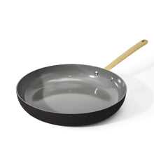 12-inch non-stick ceramic fry pan, black interior with light wood handle