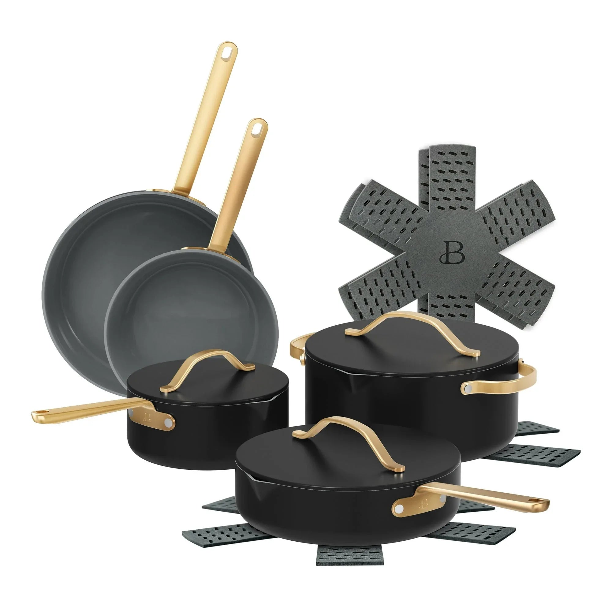 Beautiful 12-Piece Ceramic Nonstick Cookware Set, Pots and Pans with Strainer Lids, Buttercream by Drew Barrymore - USA MEGA SHOP