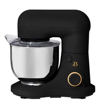 Black 3.5-quart stand mixer with stainless steel bowl and clear splash guard