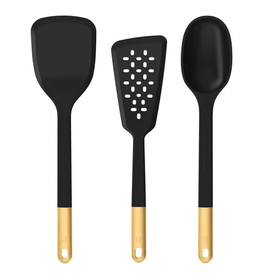 Beautiful 3-Piece Silicone Kitchen Utensil Tool Set, Porcini Taupe by Drew Barrymore