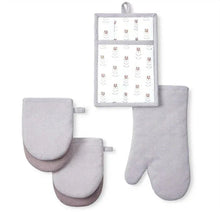 Kitchen mitt and pot holder set with gray oven mitts and floral square pot holder