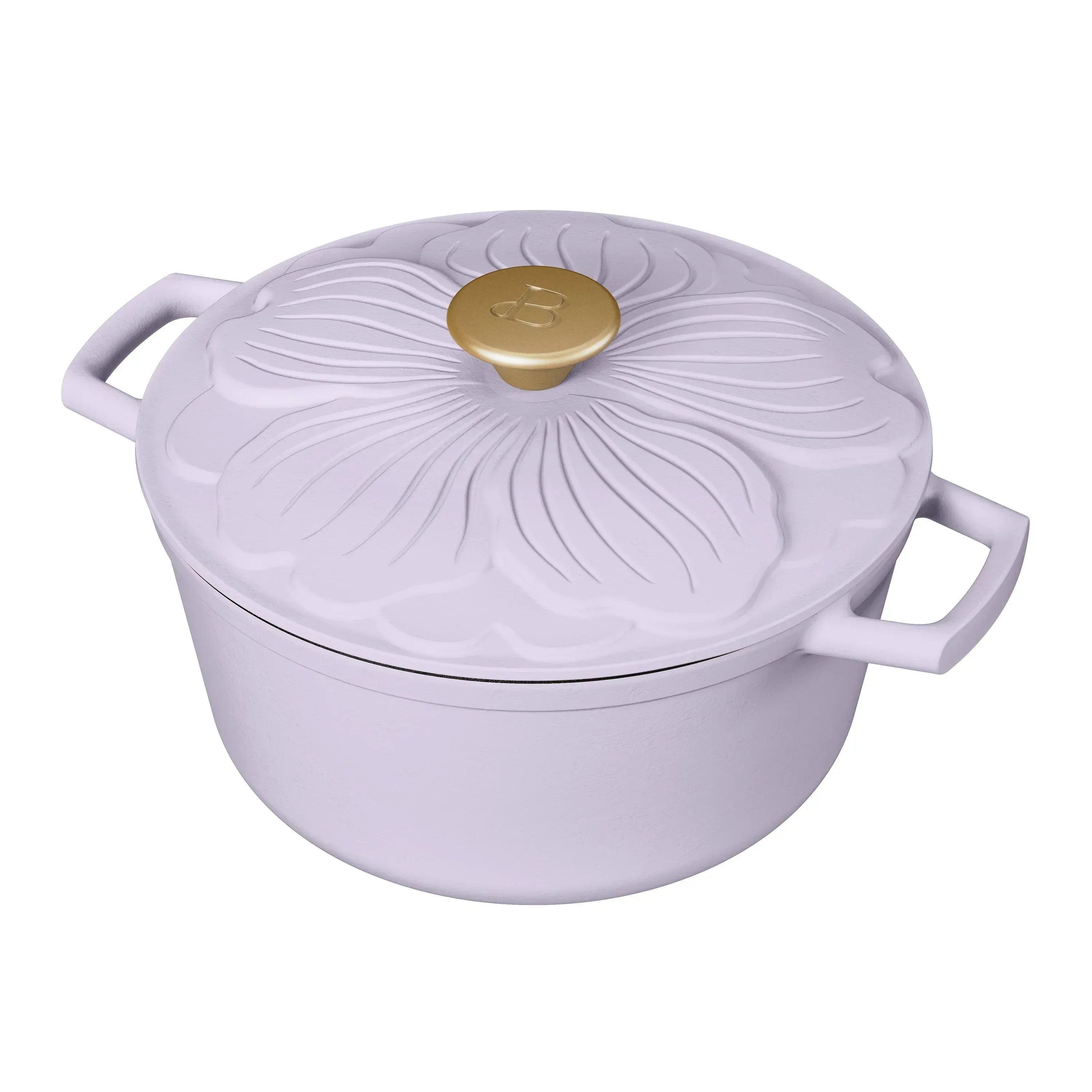 Beautiful 4 Quart Enameled Cast Iron Round Dutch Oven with petal design lid, Cornflower Blue by Drew Barrymore