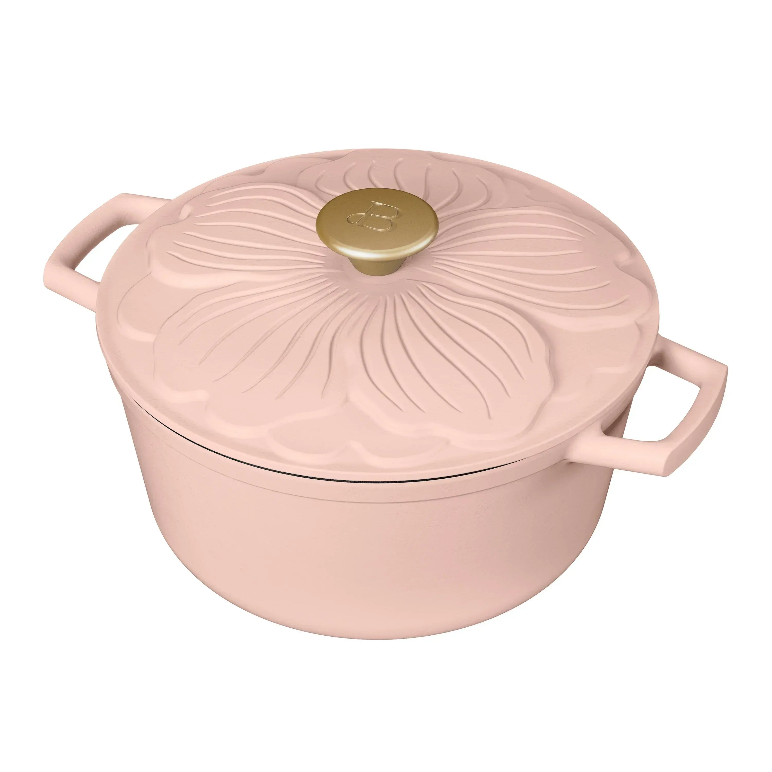 Beautiful 4 Quart Enameled Cast Iron Round Dutch Oven with petal design lid, Cornflower Blue by Drew Barrymore