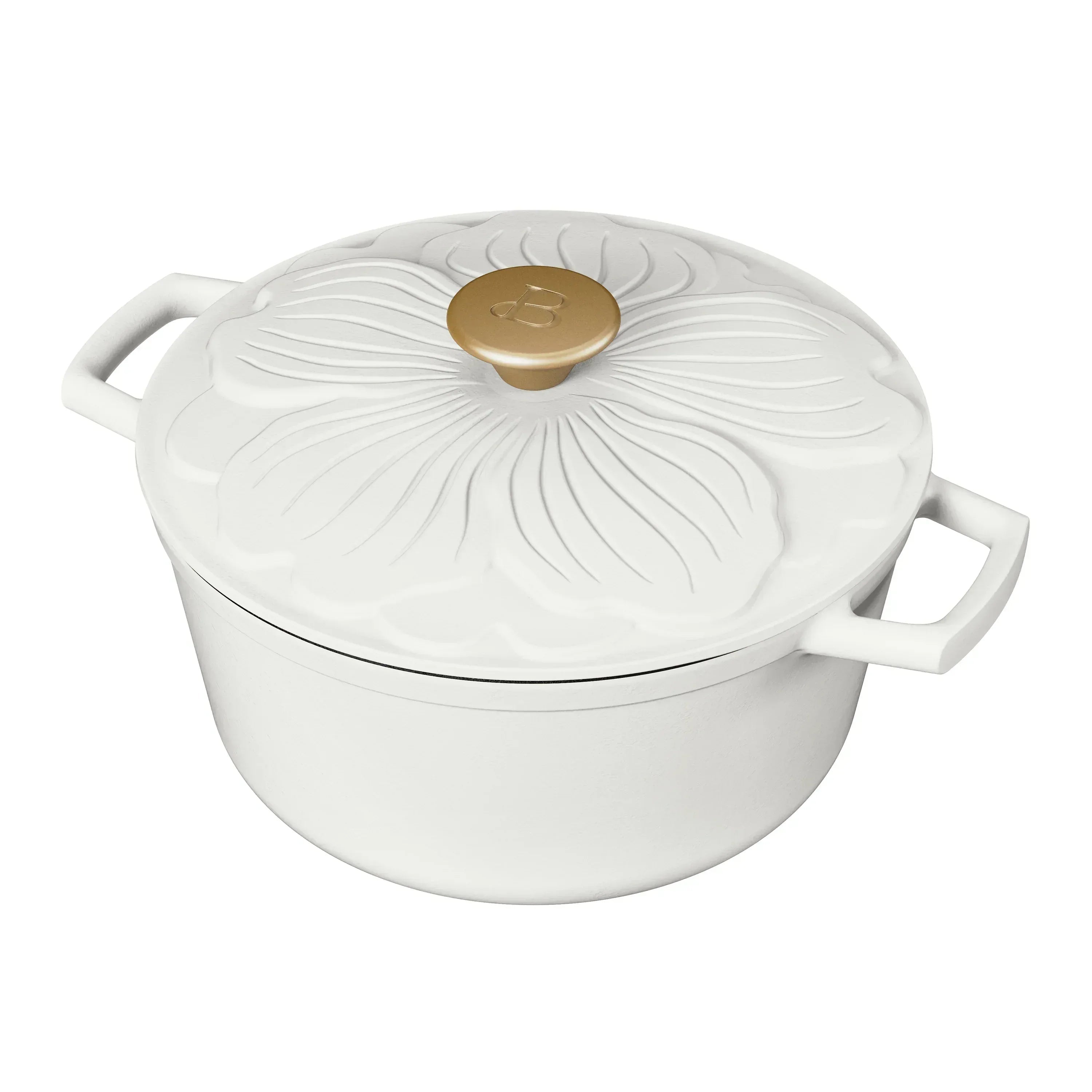 Beautiful 4 Quart Enameled Cast Iron Round Dutch Oven with petal design lid, Cornflower Blue by Drew Barrymore