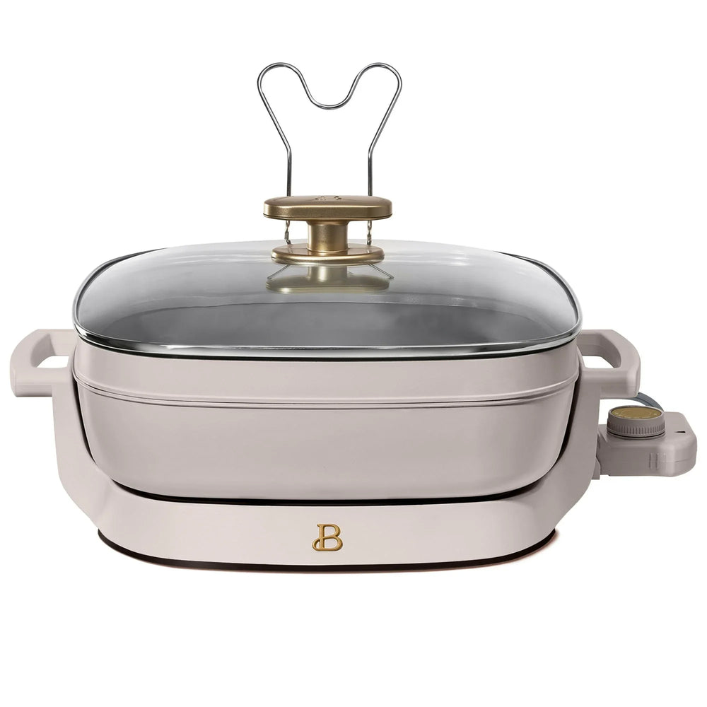 Beautiful 5 in 1 Electric Skillet - Expandable up to 7 Qt with Glass Lid, Black Sesame by Drew Barrymore - USA MEGA SHOP